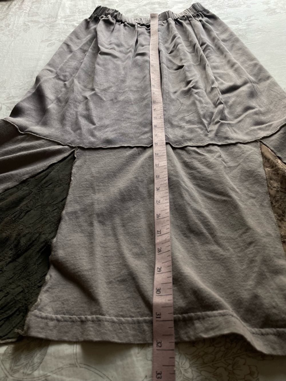 Taupe Lace Patchwork Pull On Midi Skirt Small Goblincore Forest Fairy Ren Faire - Picture 5 of 5